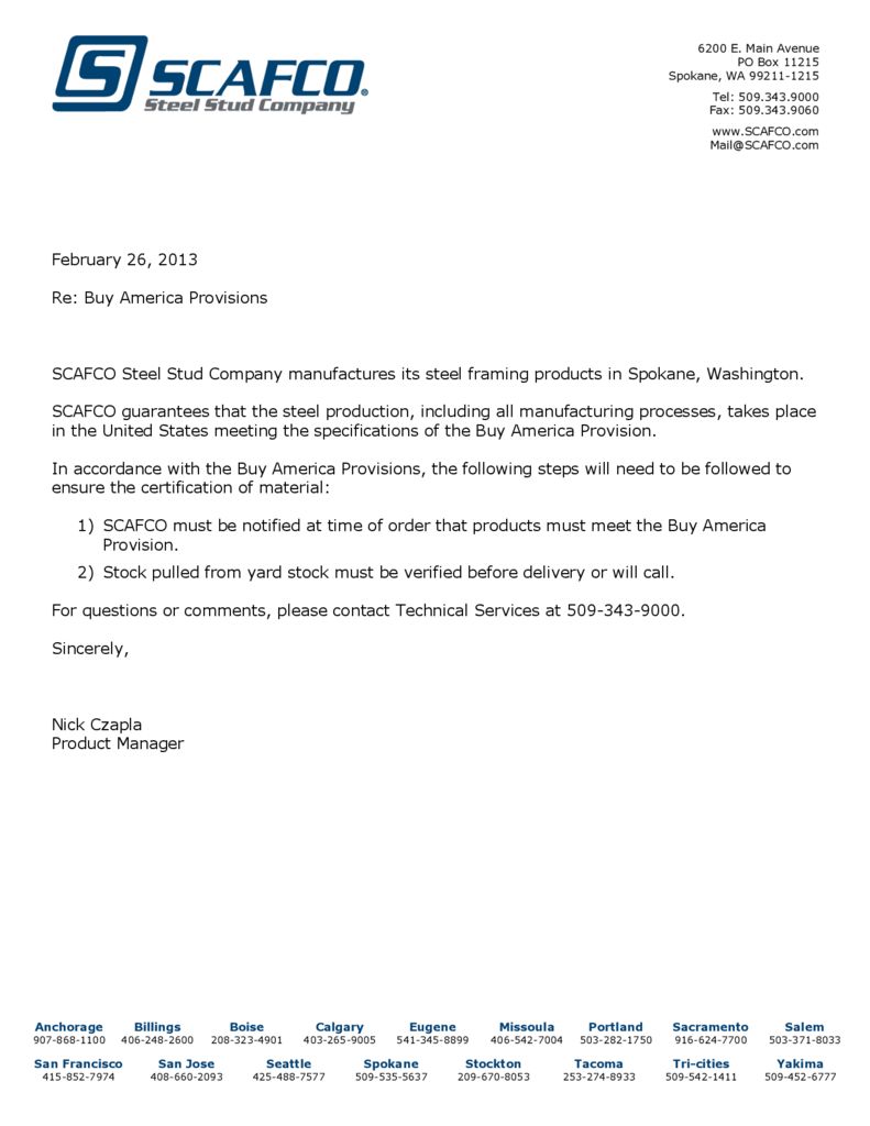 Buy American Materials SCAFCO Steel Stud Company