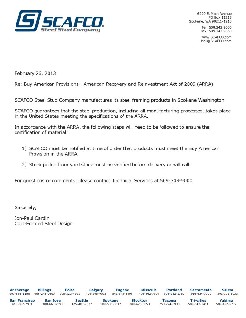 Buy American Materials SCAFCO Steel Stud Company