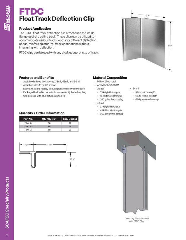 FTDC Float Track Deflection Clip SCAFCO Steel Stud Company